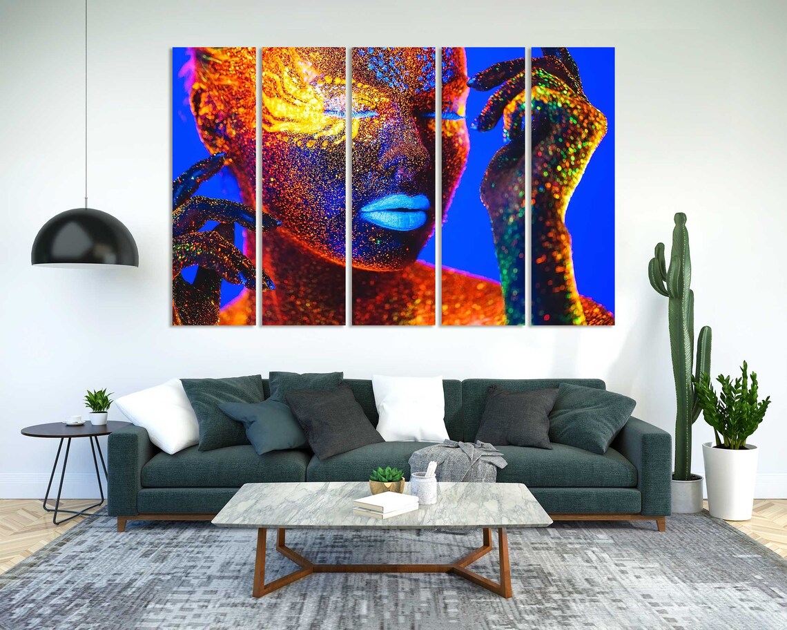 Neon UV Body Paint Woman Portrait Fluorescent Color Pop Wall Poster - Image 2