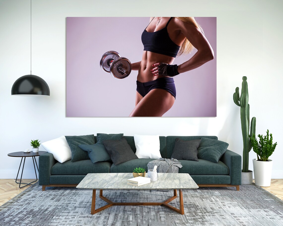 Fit Woman Dumbbell Black Sports Bra Home Gym Strength Workout Wall Art Poster - Image 2