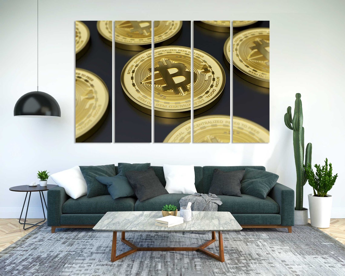 Golden Bitcoin Coins Close Up Cryptocurrency Digital Money Art Poster - Image 2