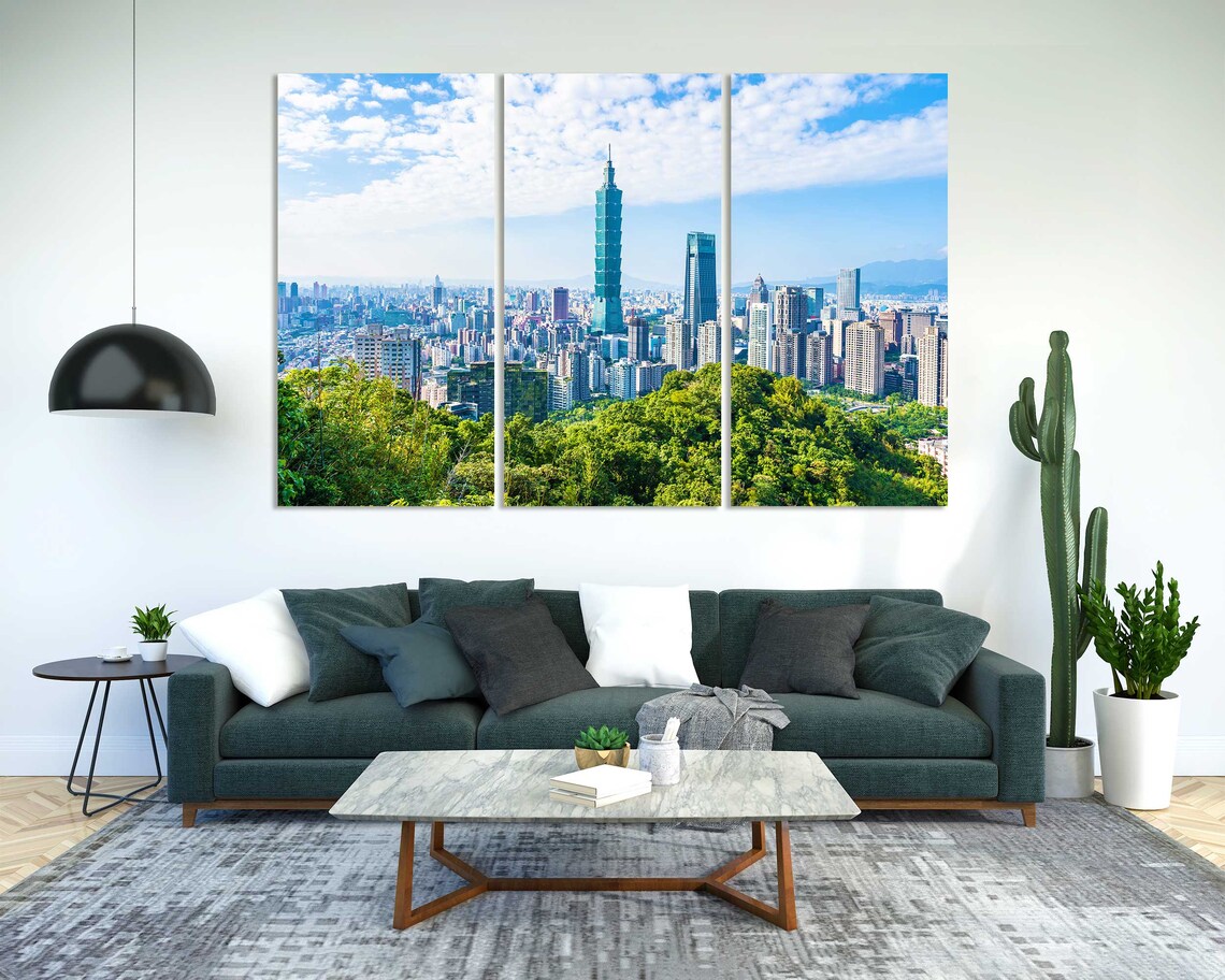Taipei Taiwan 101 Tower Daytime Skyline Green Hills Travel Poster - Image 2