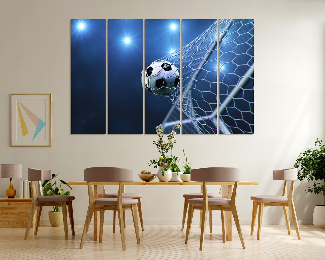 Soccer Ball Hitting Goal Net Night Stadium Lights Sports Action Poster - Image 6