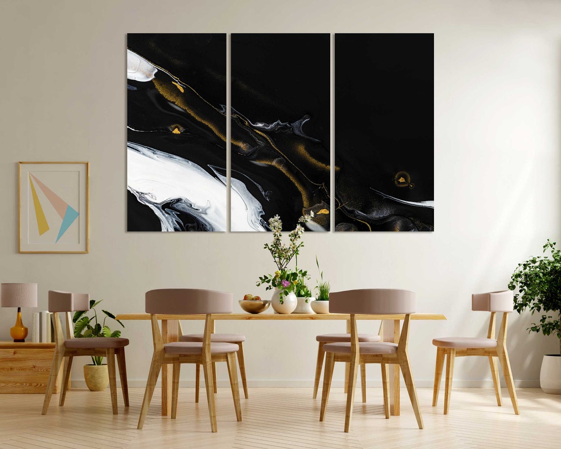 Black White Gold Abstract Marble Flowing Veins Modern Art Poster - Image 5