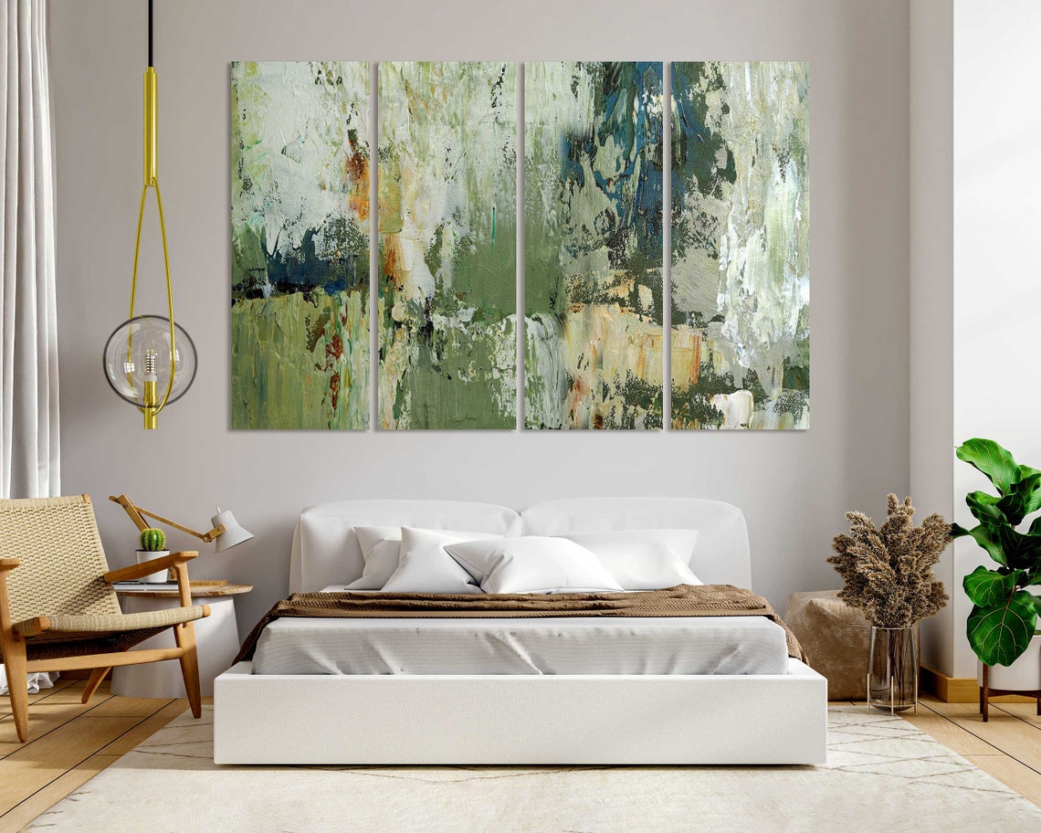 Modern Abstract Acrylic Painting In Green Tones Textured Art Print - Image 7