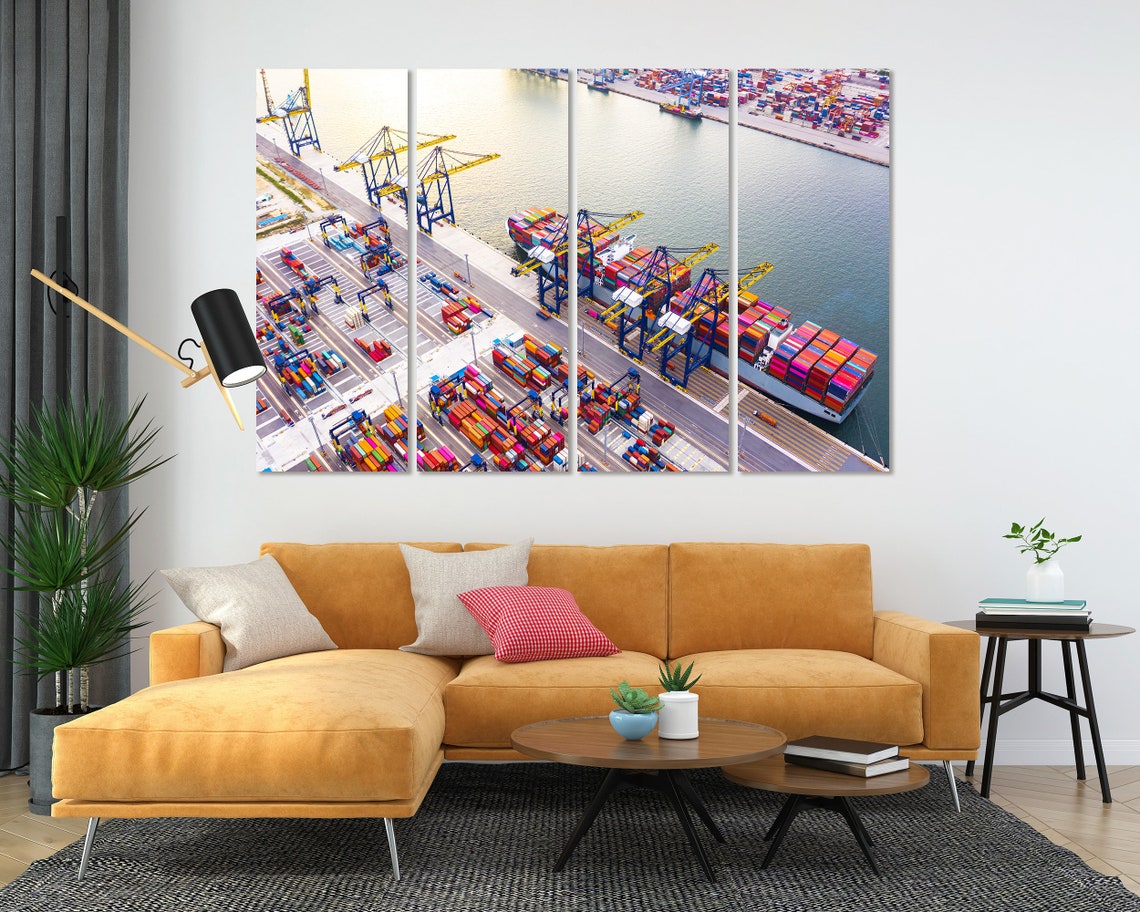 Aerial Container Port Cranes Cargo Ship Five Panel Logistics Poster - Image 5
