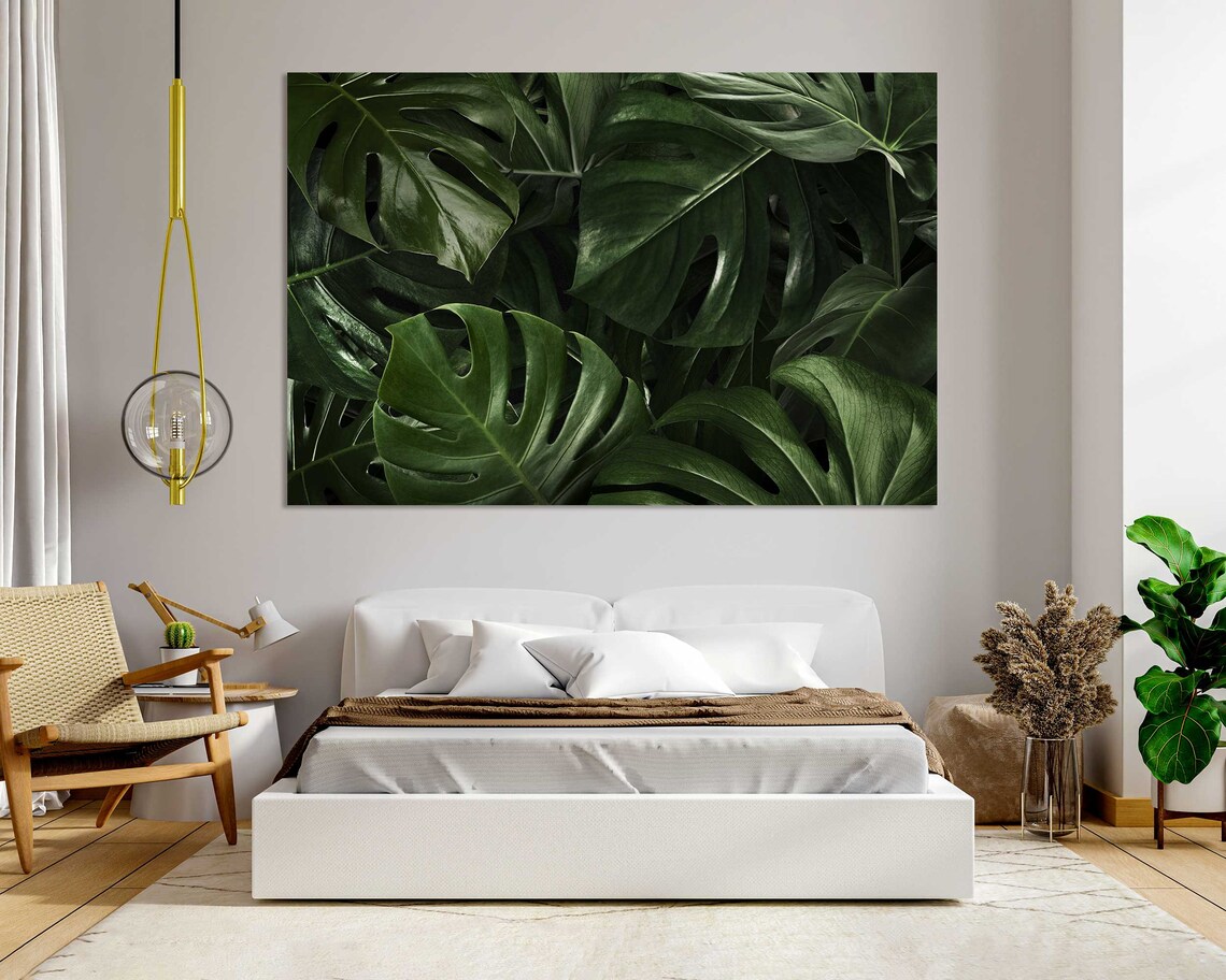Dark Green Monstera Leaves Lush Tropical Foliage Botanical Wall Print - Image 8