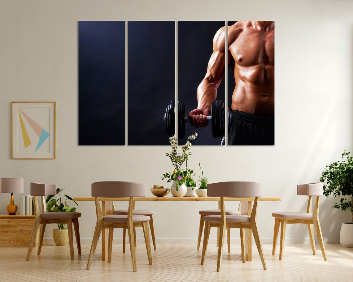 Muscular Man Dumbbell Curl Dark Background Fitness Gym Wall Art Poster - Image 5