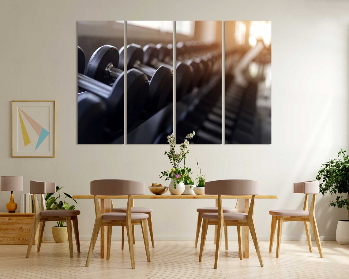 Dumbbells Row On Gym Rack Warm Light Fitness Motivation Poster - Image 6