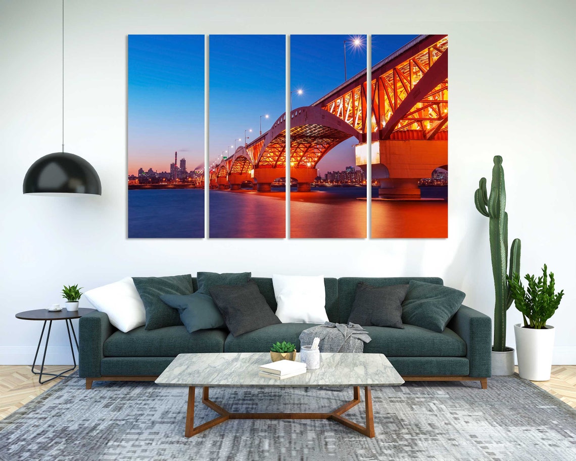 Seoul Cityscape At Twilight Print Picture On Seongsan Bridge In Seoul Wall Art South Korea Art For Home Decor Seoul Skyline Art - Image 2