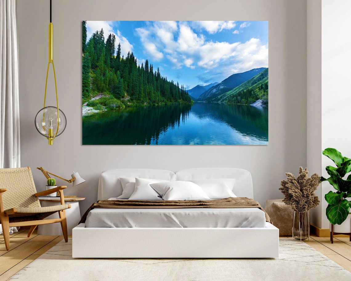 Kolsai Mountain Lake Pine Forest Reflection Kazakhstan Nature Poster