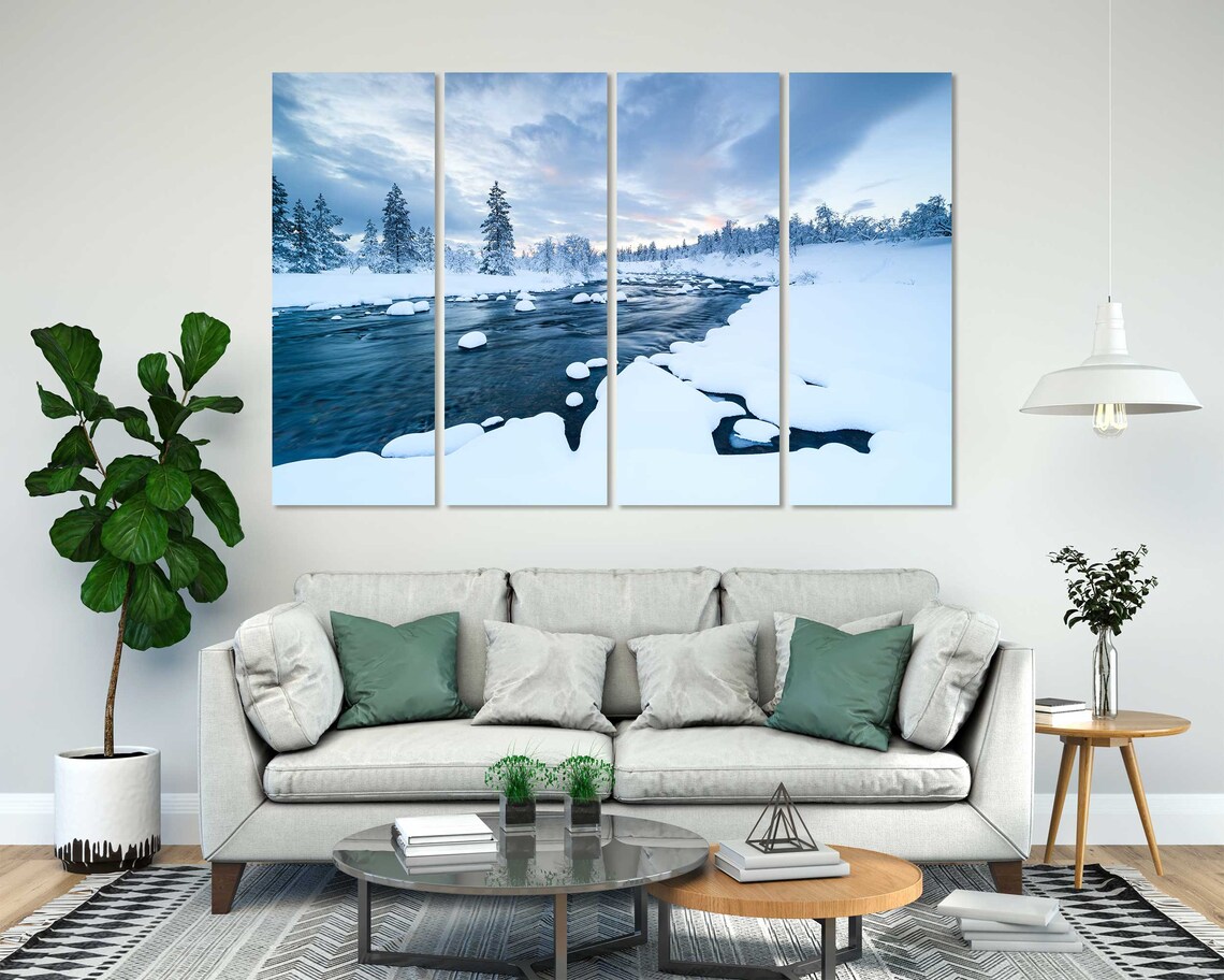 Snowy Winter River Winding Through Frozen Forest Landscape Poster - Image 7