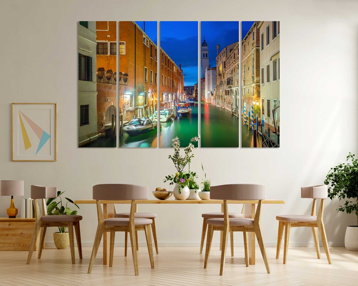 Venice Italy Canal At Night Boats Bell Tower Blue Hour Travel Poster - Image 6
