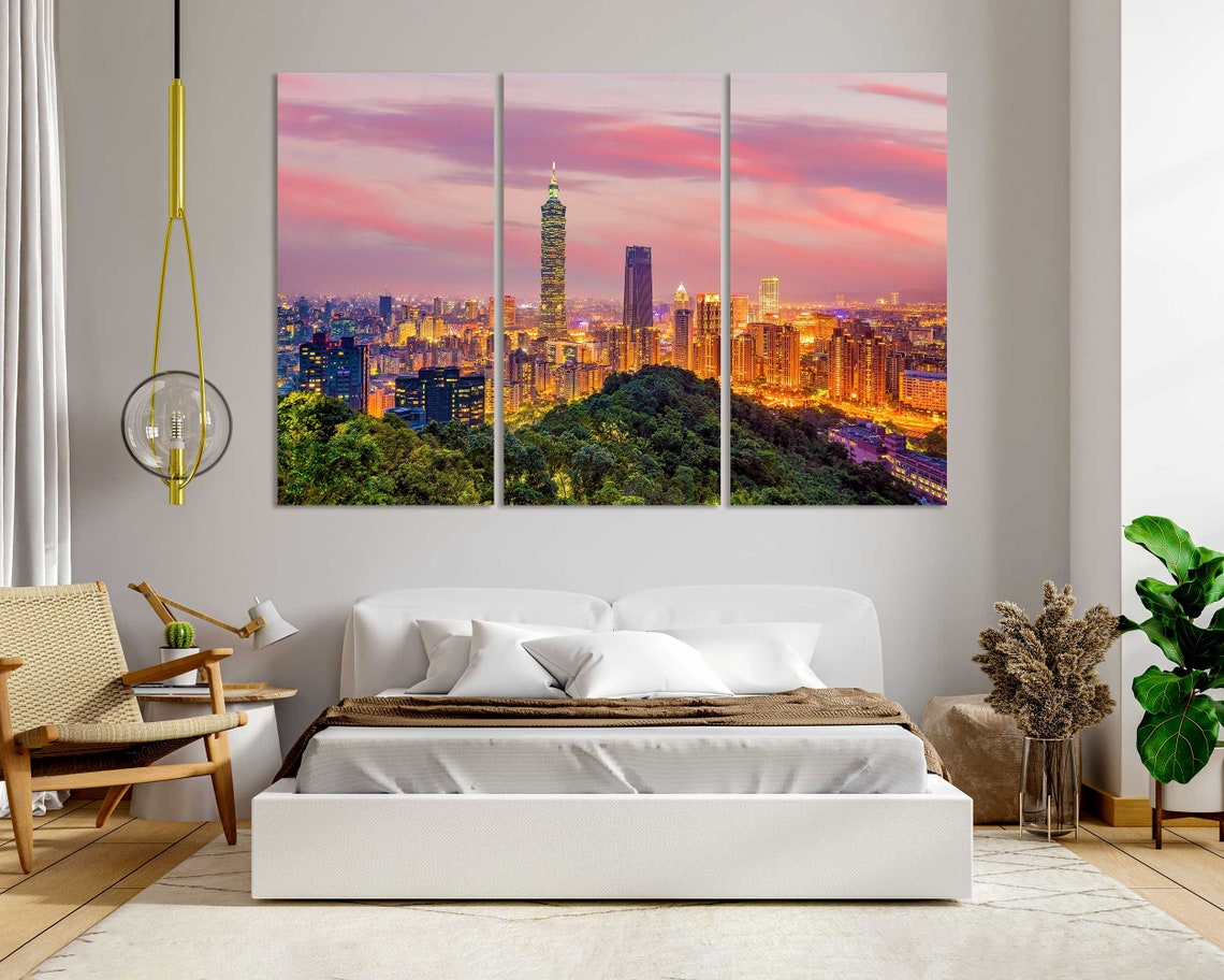 Taipei Taiwan 101 Skyline Sunset Pink Sky City Lights Travel Poster - Image 8
