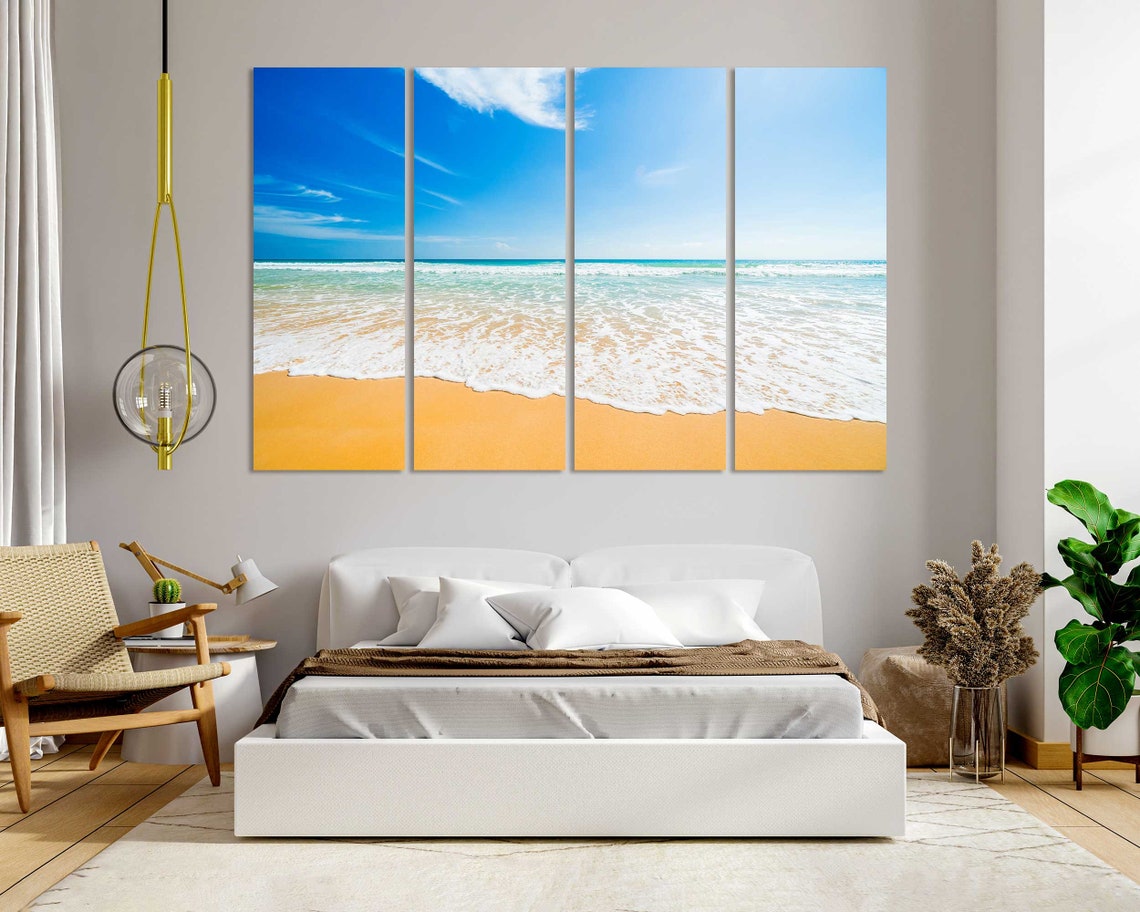 Sunny Beach Golden Sand White Ocean Waves Blue Sky Travel Poster - Image 7