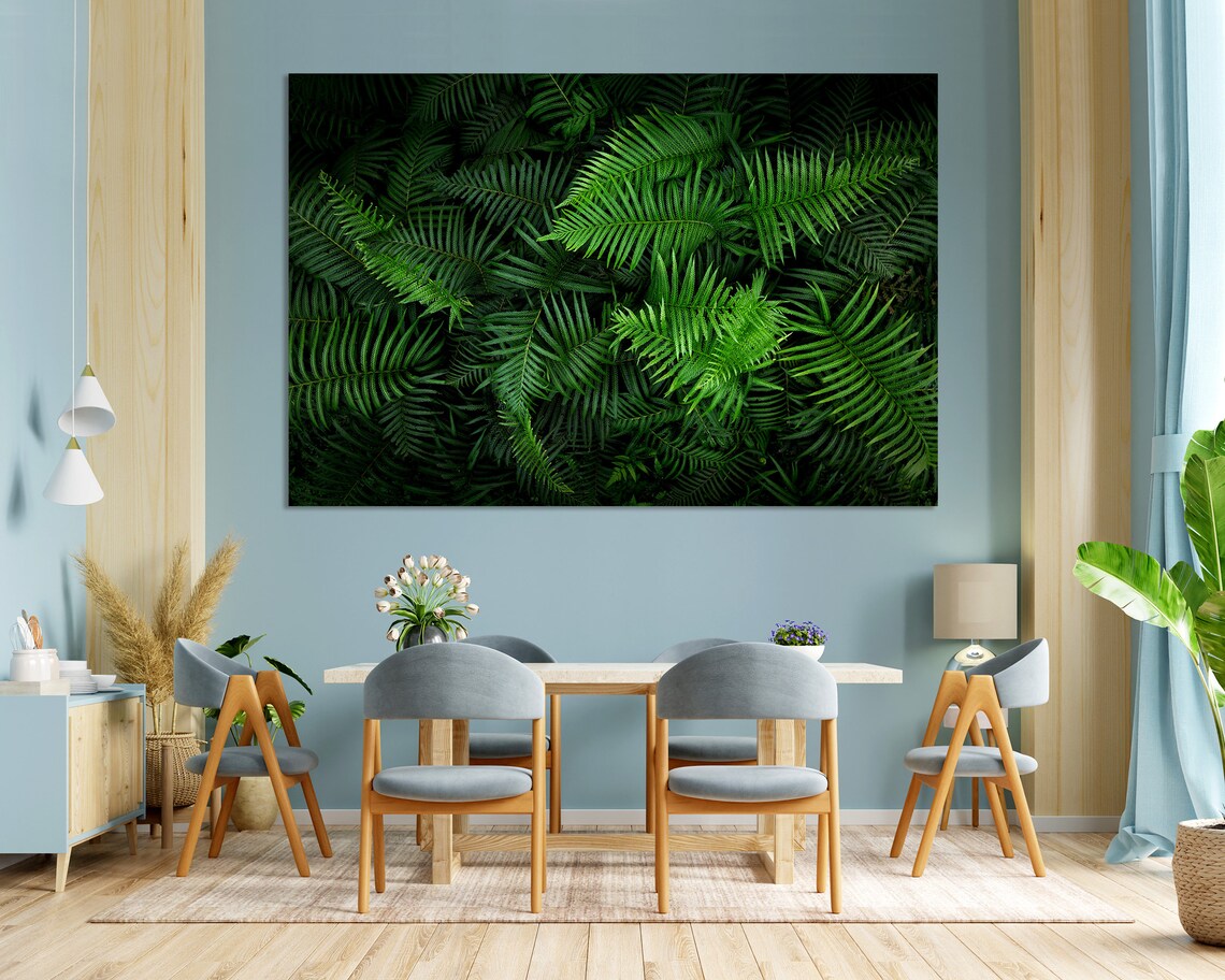 Dark Tropical Fern Leaves Lush Green Foliage Botanical Wall Art Print - Image 3