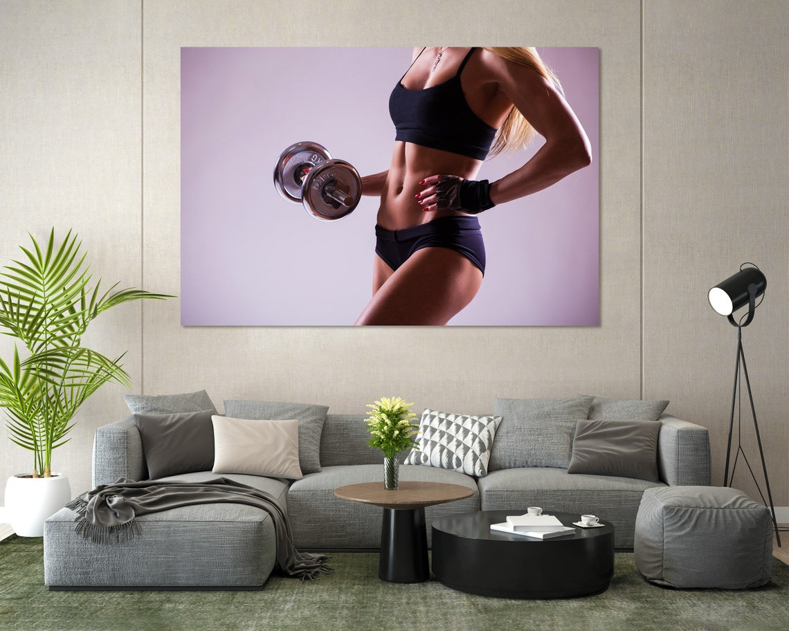 Sport Art With Woman Pictures For Wall Gym Art For Gift Fitness Wall Decor Woman Body Art On Dumbbells Art Print On
