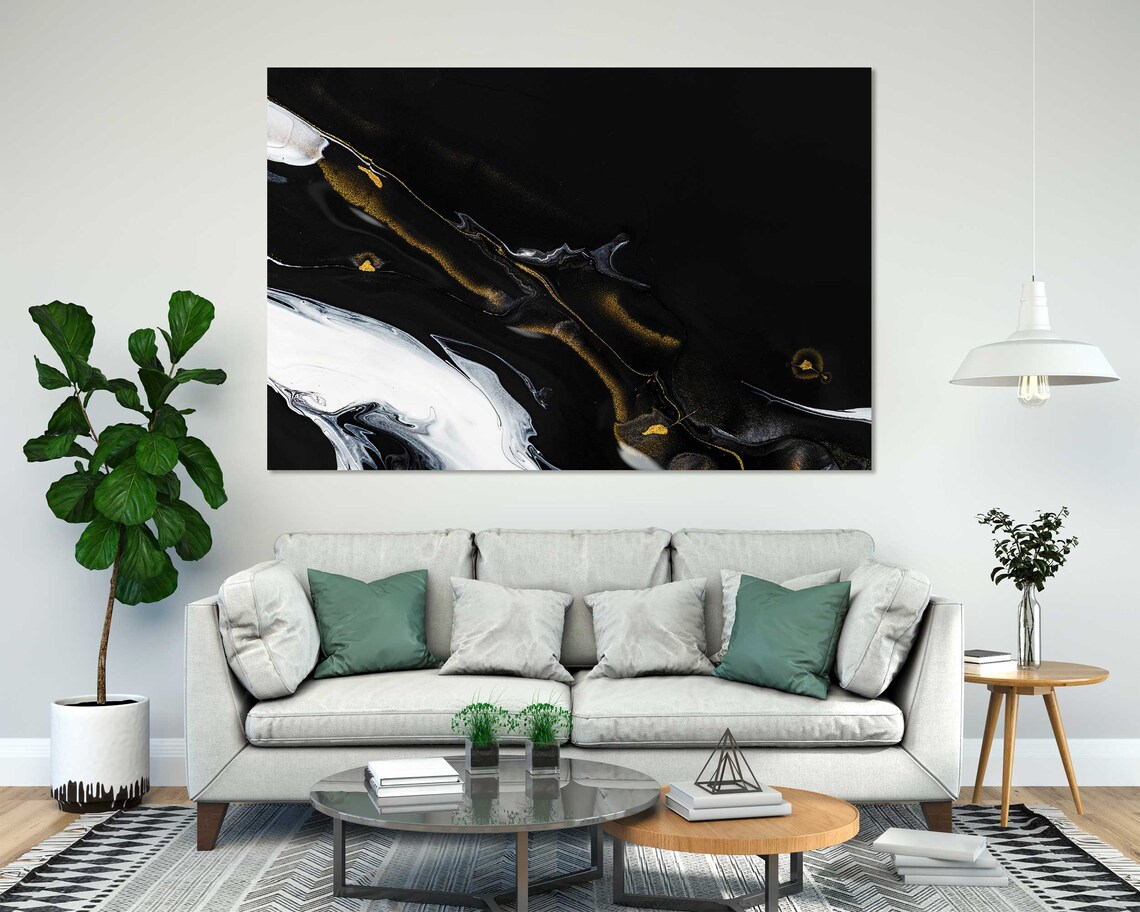 Black White Gold Abstract Marble Flowing Veins Modern Art Poster - Image 8