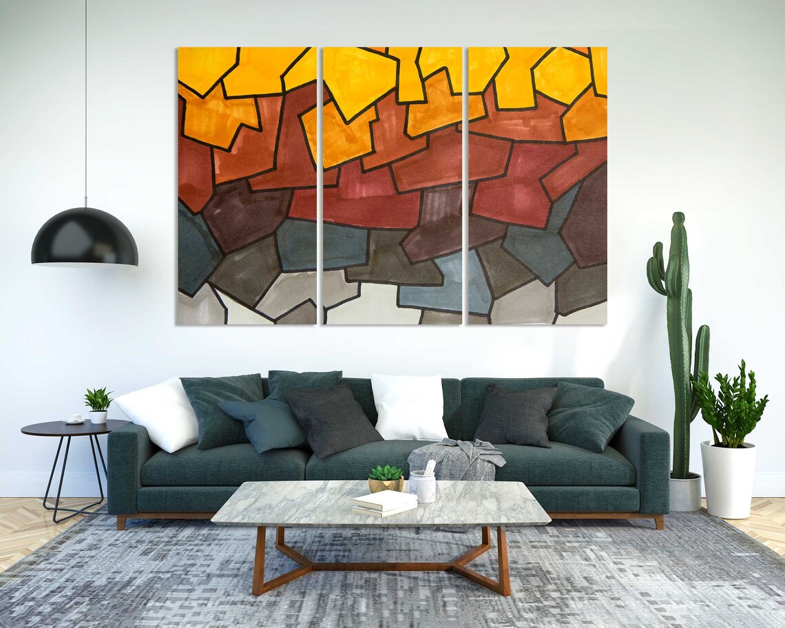 Amber Orange Red Gray Geometric Mosaic Blocks Modern Art Poster - Image 2