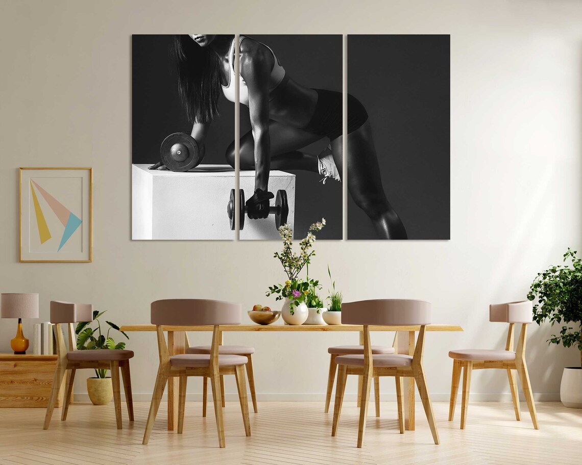 Black White Fitness Woman Dumbbells Workout Gym Motivation Wall Art Poster - Image 6