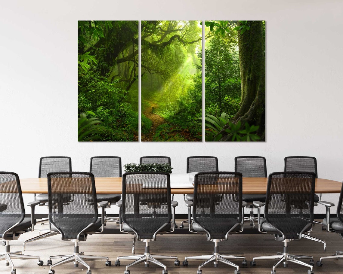 Lush Green Jungle Forest Path Sun Rays Tropical 3 Panel Wall Art - Image 4