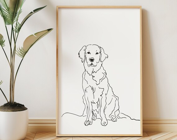 Golden Retriever Wall Art Print Ugly Cute Badly Drawn Pet Portrait Minimal Line Drawing Poster Mid Century Modern Gift Dog Owner