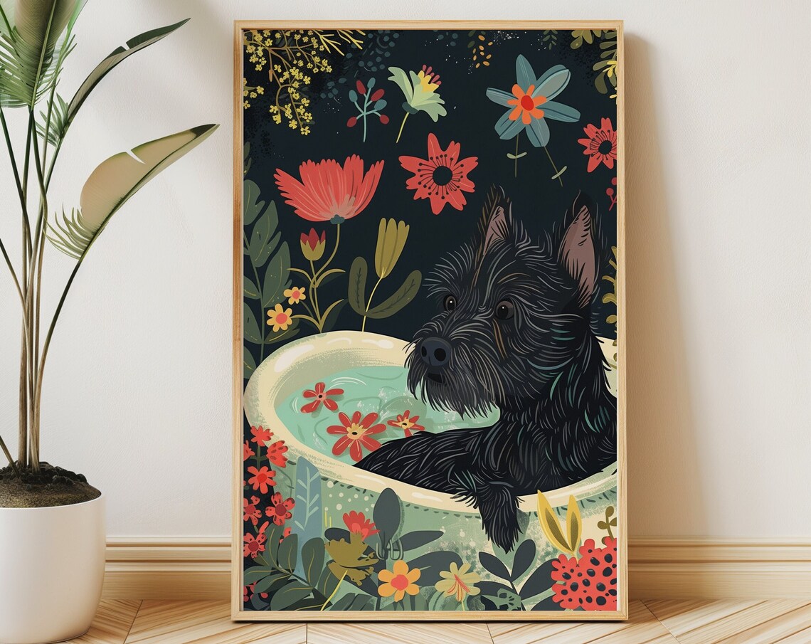 Scottish Terrier Boho Jungle Botanical Art Print