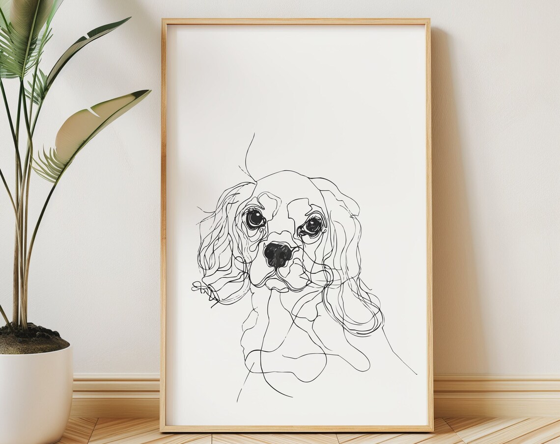 Cavalier King Charles Spaniel Minimal Line Drawing, Art Print