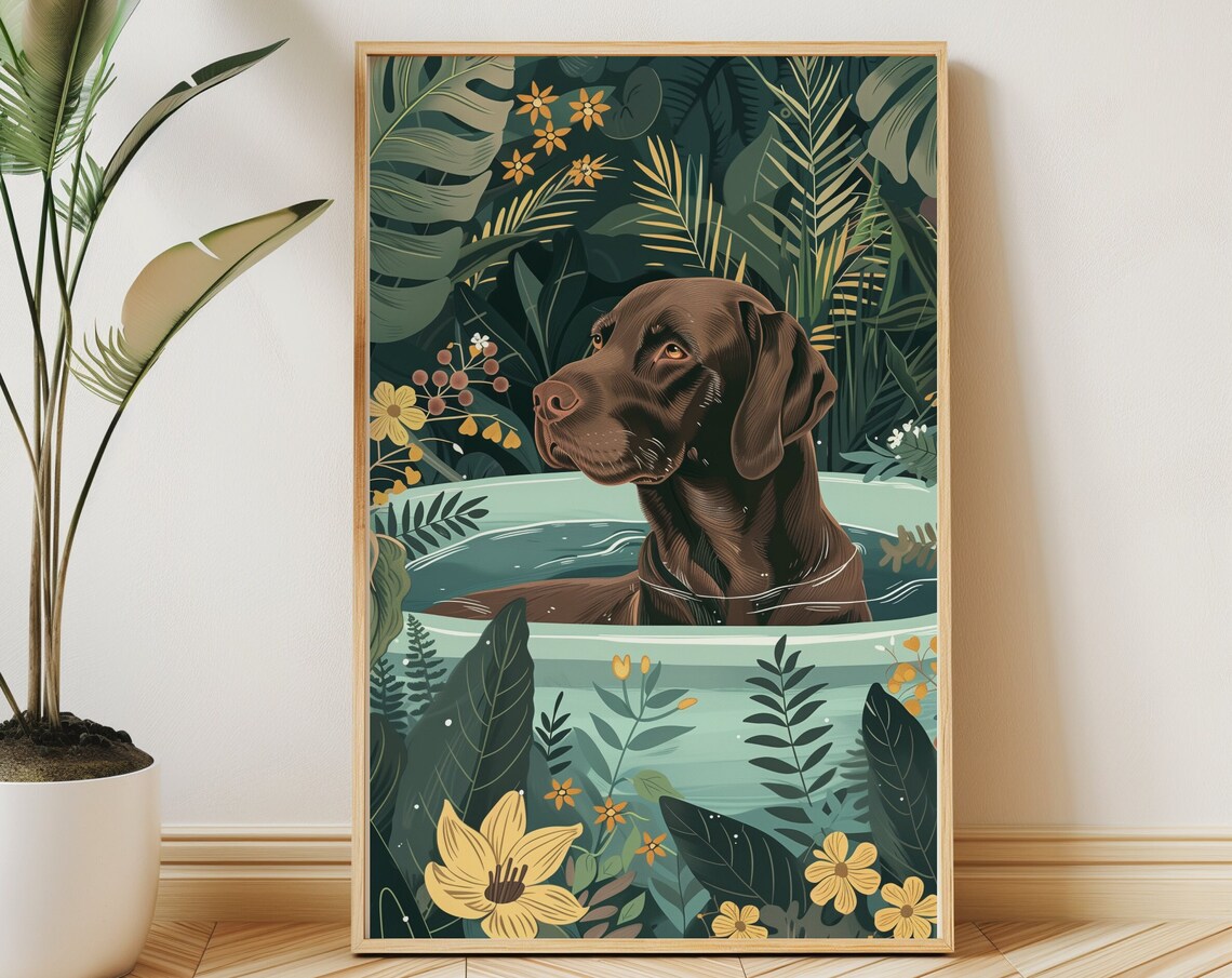 Chocolate Labrador Boho Jungle Bathtub Art Print