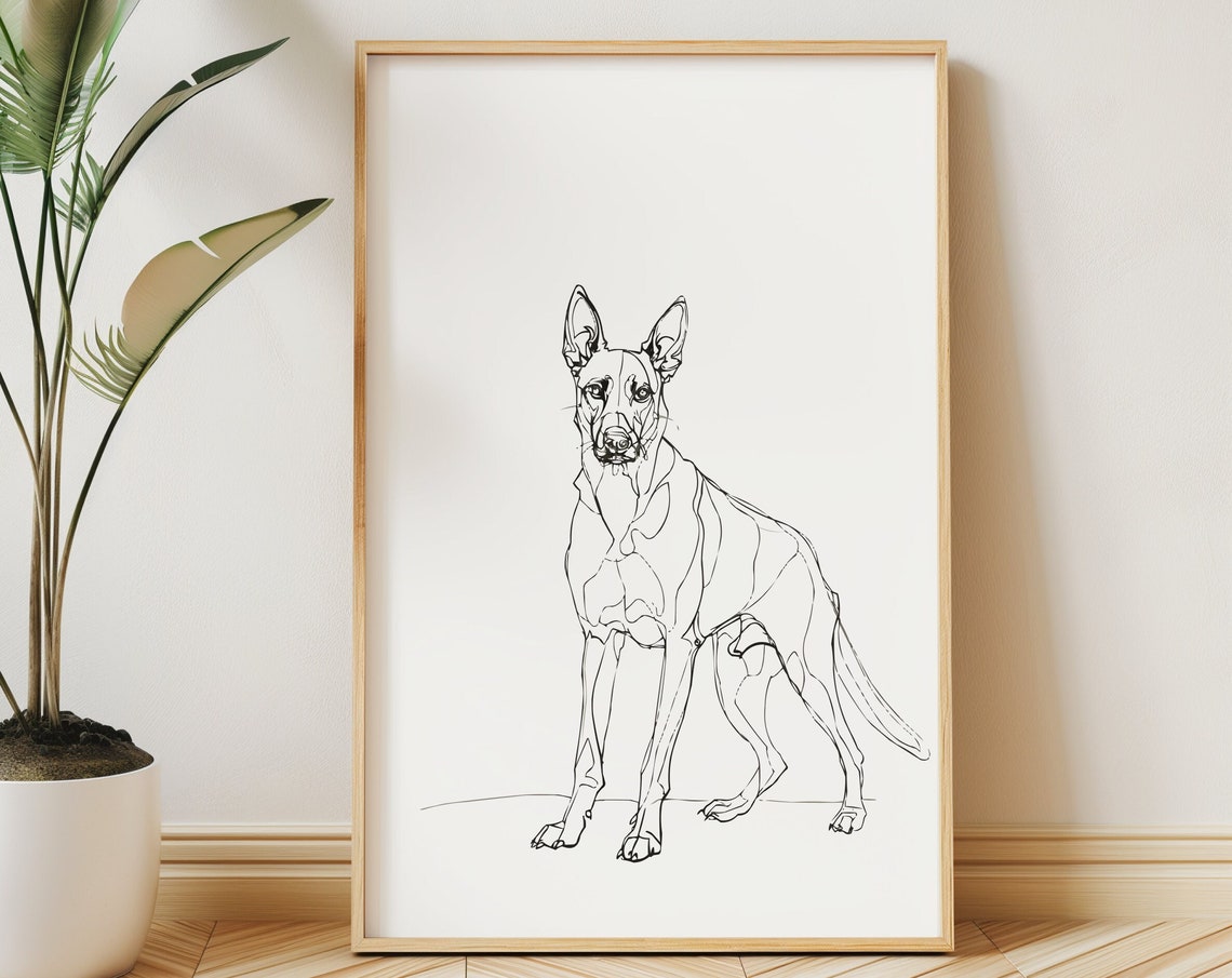 Belgian Malinois Standing Tall Minimalist Line Drawing Art Poster