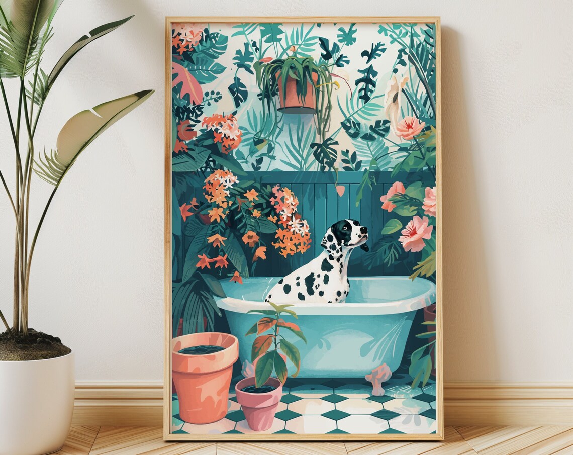 Dalmatian Bathtub Tropical Botanical Jungle Floral Art Poster - Image 3