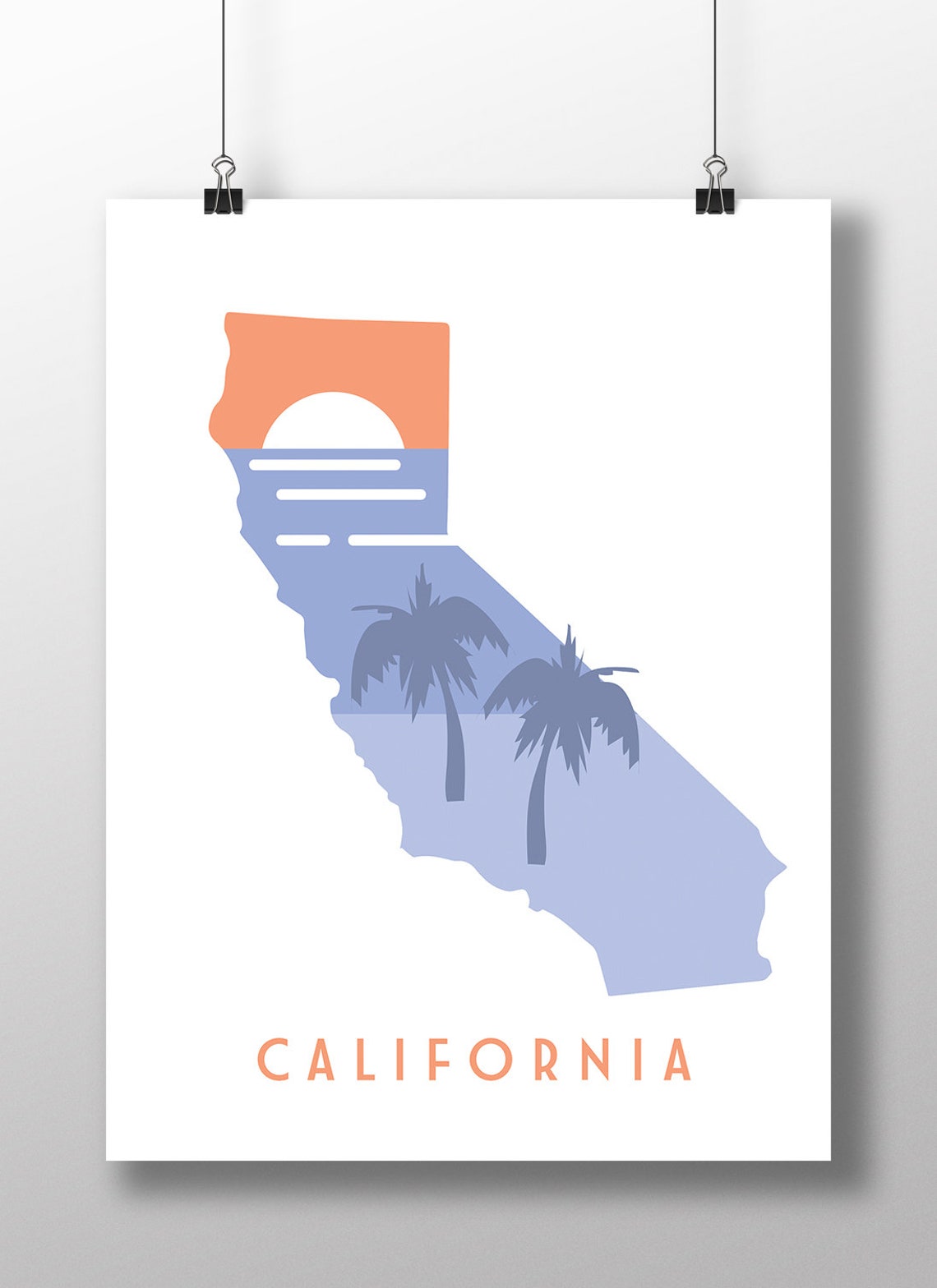 California Coastal Beach Palm Trees Ocean Sunset State Poster