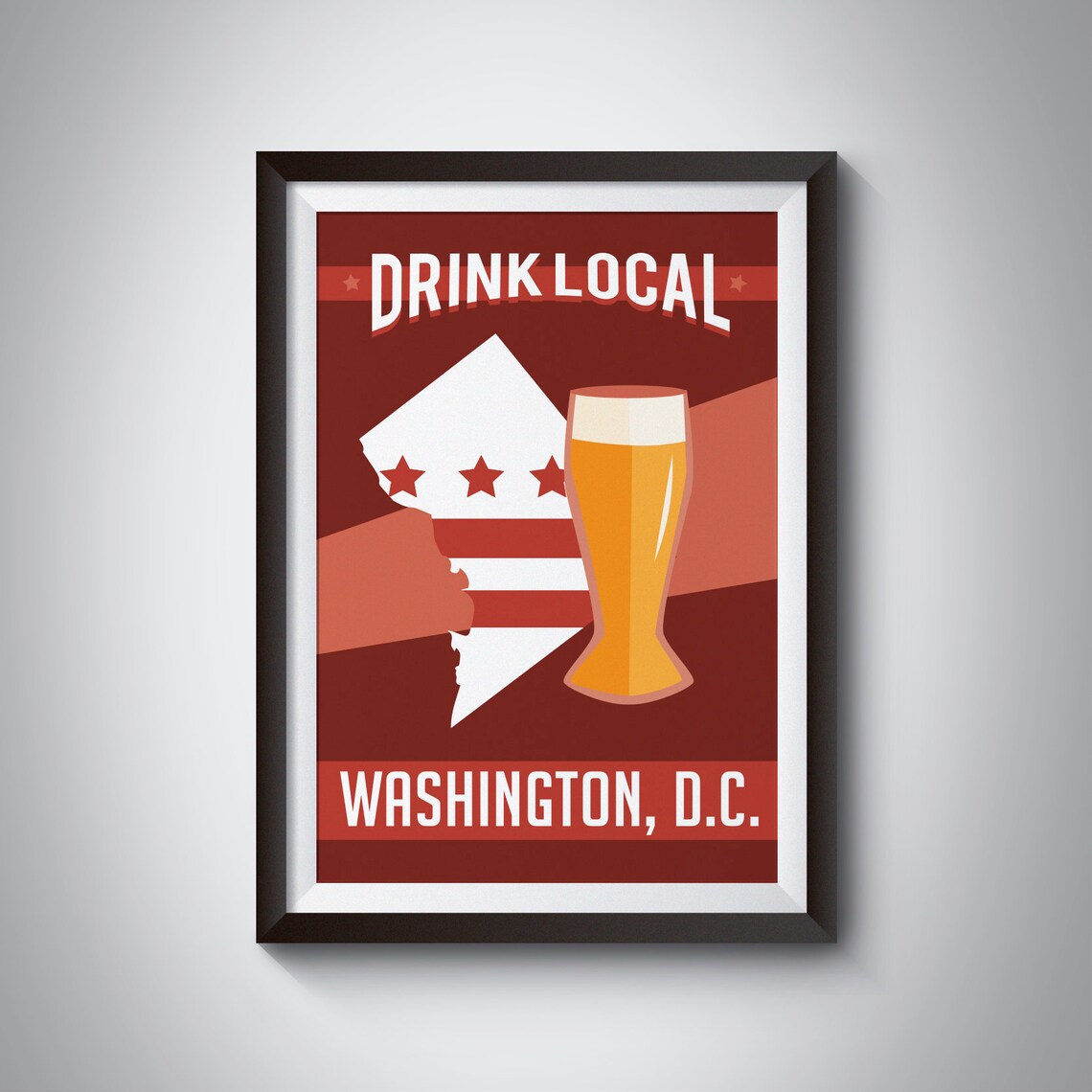 Drink Local Washington DC Beer Glass City Flag Craft Beer Bar Poster