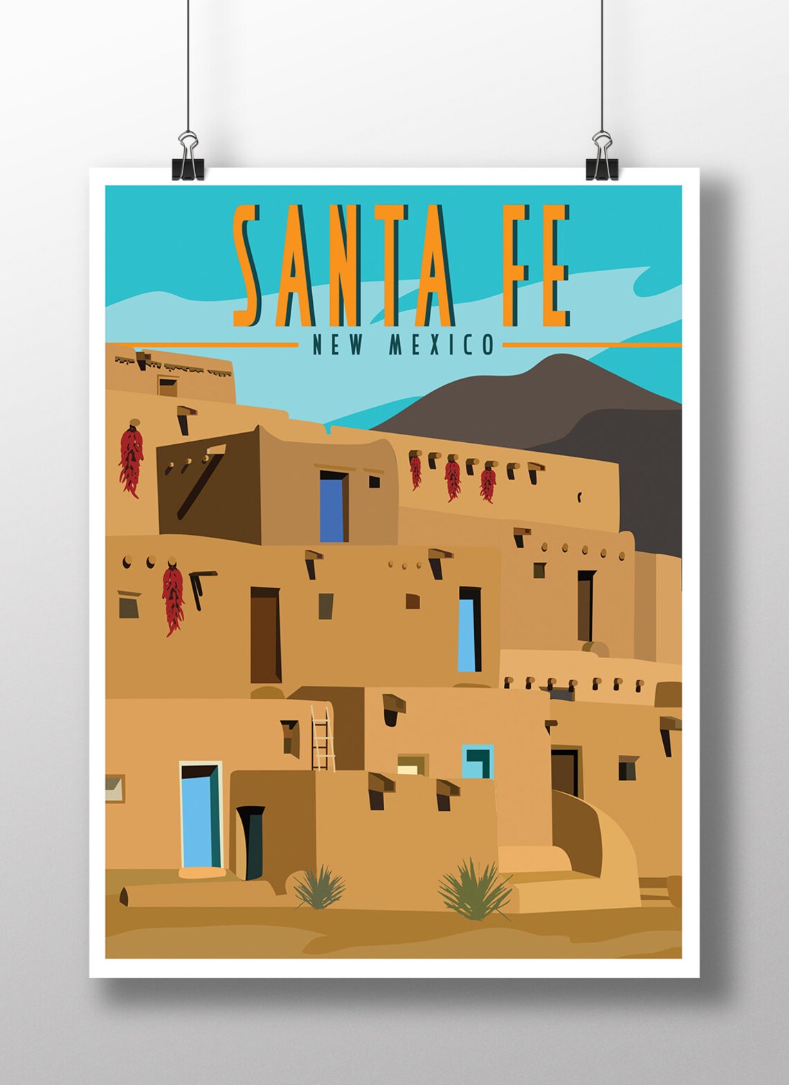 Santa Fe New Mexico Travel Poster, Vintage Style