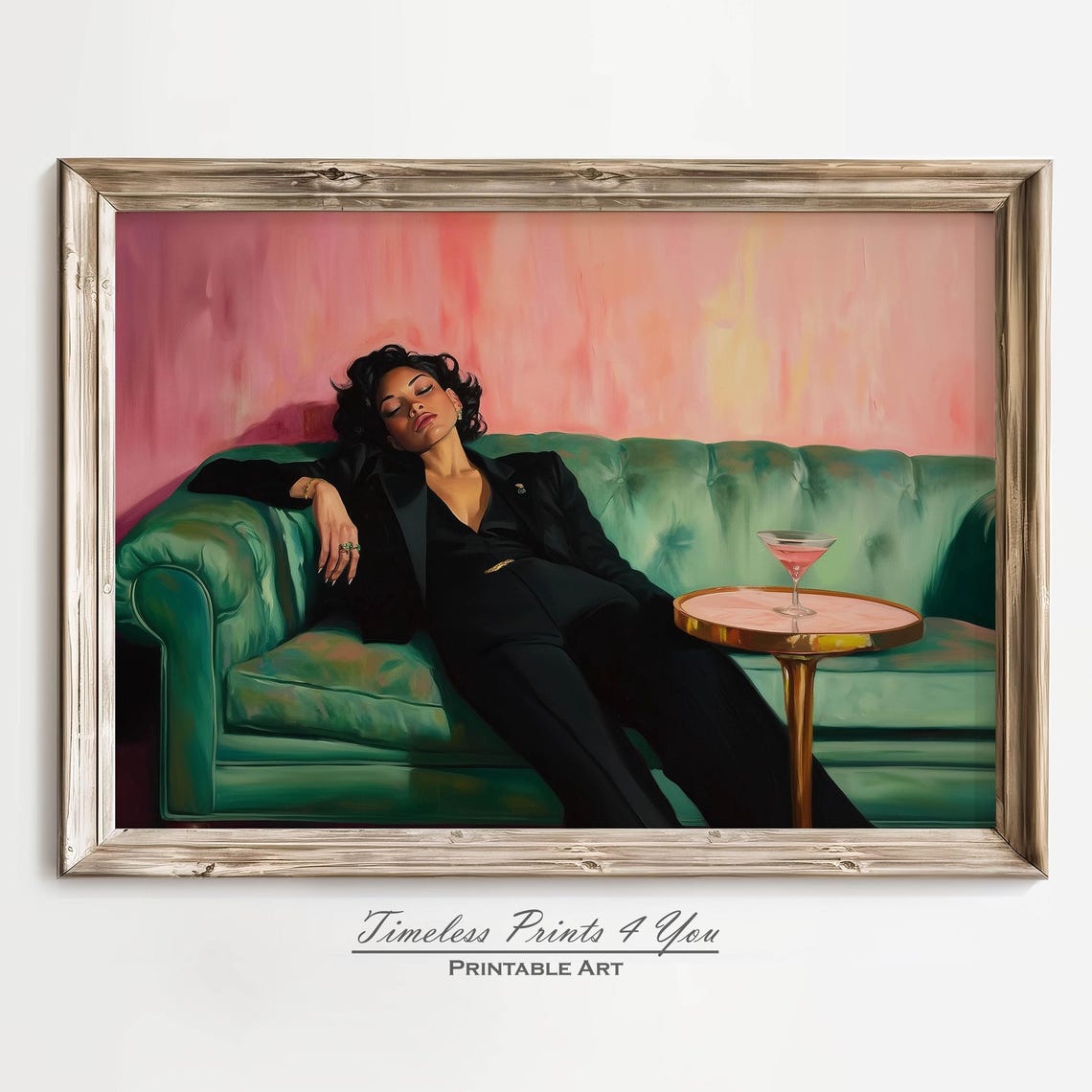 Elegant Black Woman In Suit With Martini Retro Lounge Portrait Poster