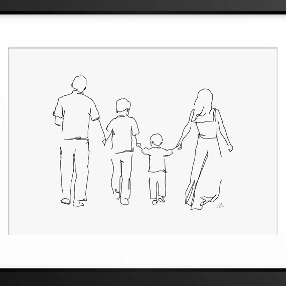 Family Print Family Illustration Family Drawing Mothers Day Print Fathers Day Print Line Art Family Portrait Family Wall Art