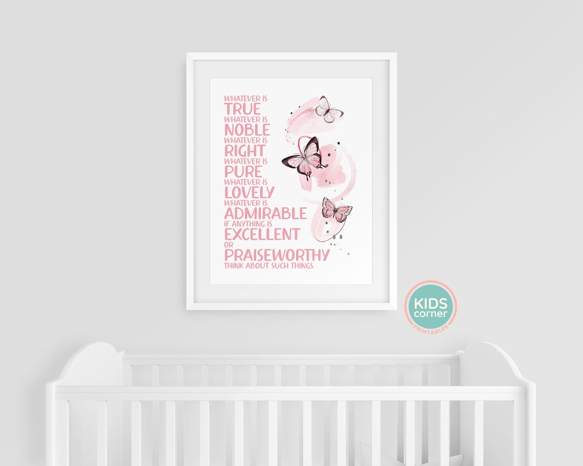 Whatever Is True Noble Right Pure Lovely Admirable Excellent Praiseworthy Print Pink Butterflies Philippians 48 - Image 3