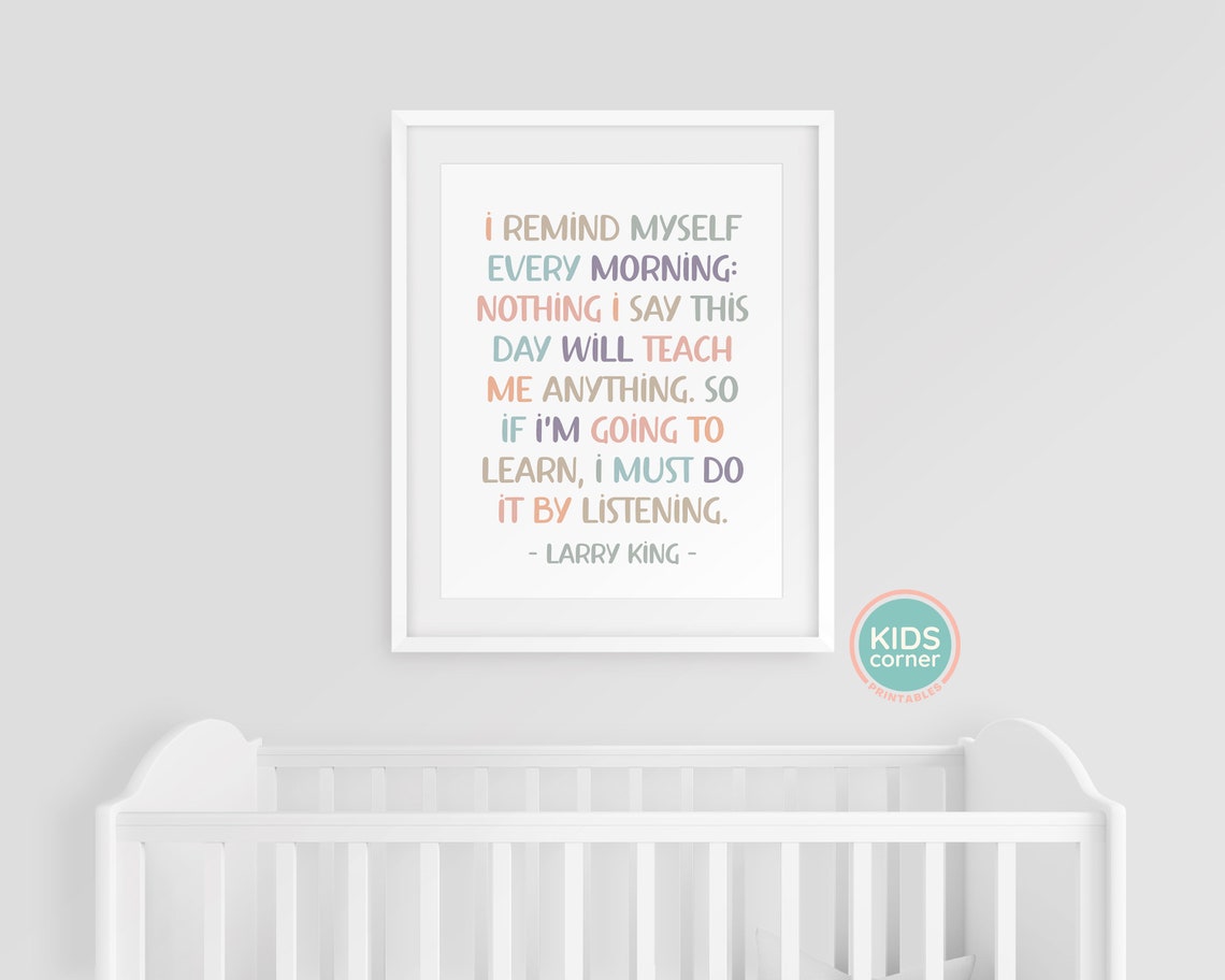 Learn By Listening Larry King Quote Pastel Classroom Poster Art - Image 2