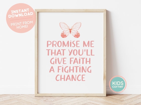 Give Faith A Fighting Chance Coral Butterfly Typography Quote Poster