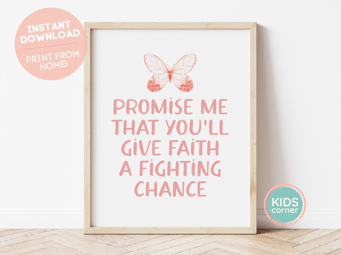 Give Faith A Fighting Chance Coral Butterfly Typography Quote Poster
