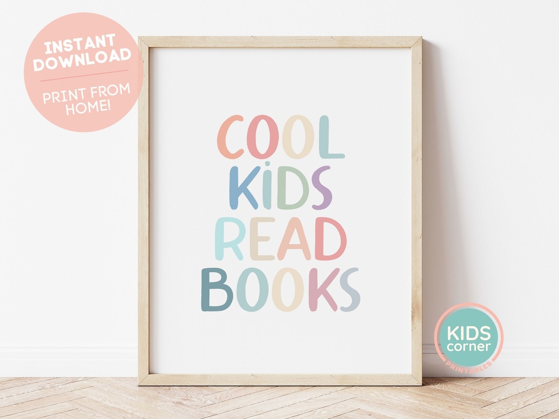 Cool Kids Read Books Quote Sign, Kids Room Decor