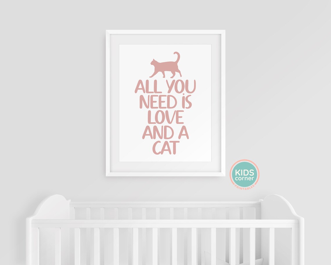 All You Need Is Love And A Cat Poster Pink Kids Typography Art - Image 3