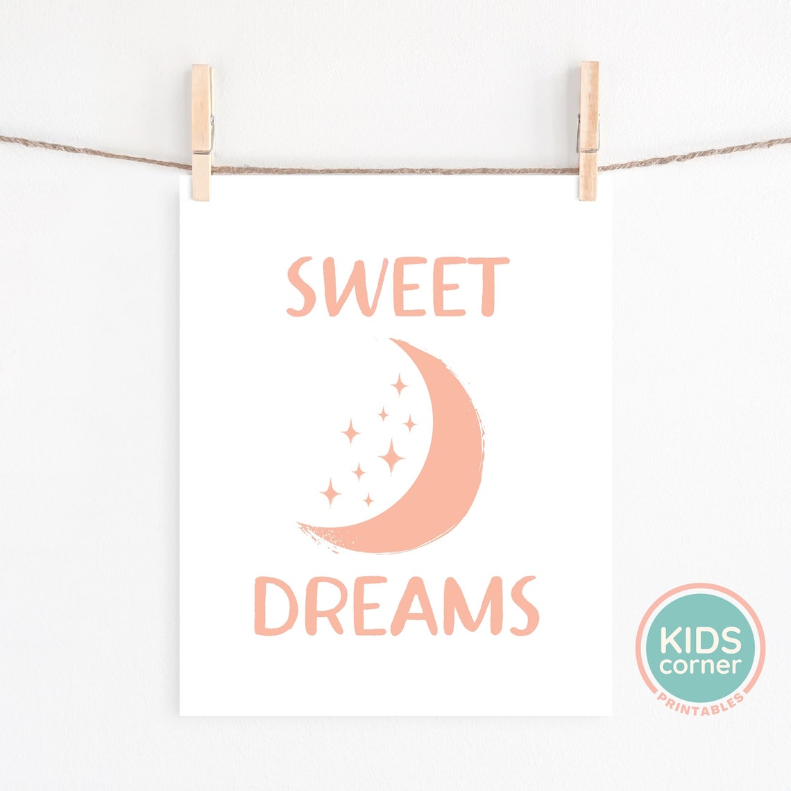 Sweet Dreams Orange Moon and Stars Bedtime Nursery Wall Decor Poster - Image 2