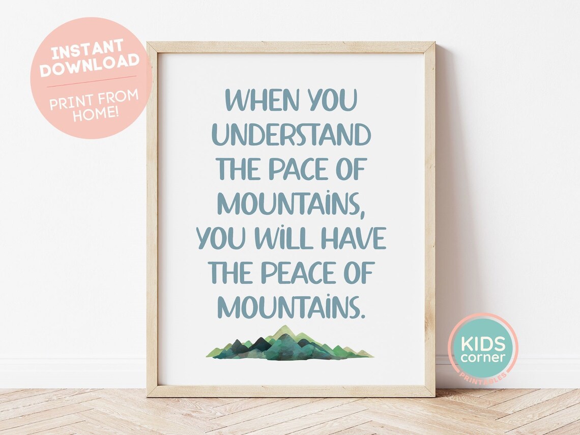 Pace Of Mountains Quote Green Watercolor Mountain Range Print - Image 3
