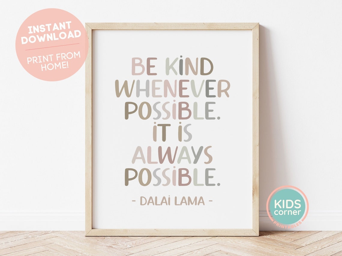 Be Kind Whenever Possible Dalai Lama Earth Tone Lettering Quote Poster