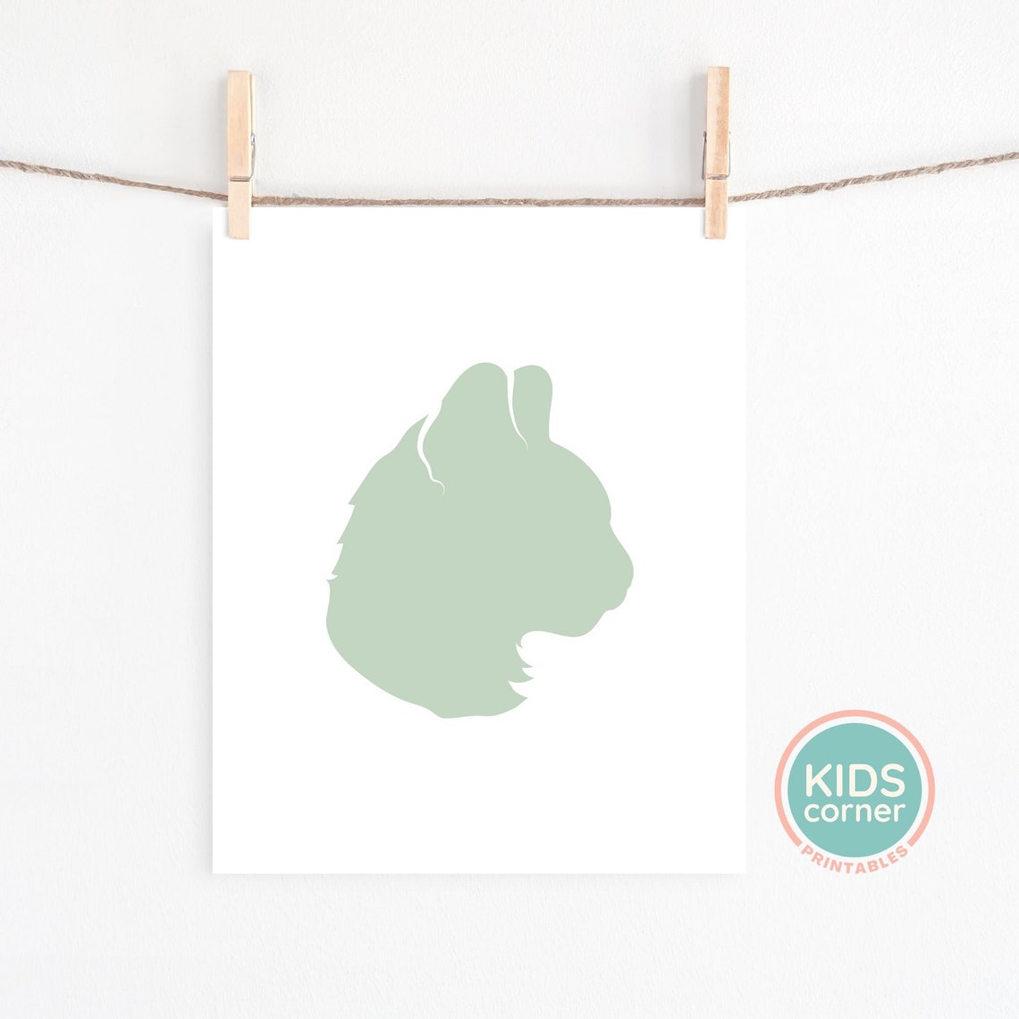 Sage Green Cat Head Silhouette Minimalist Modern Nursery Poster - Image 2