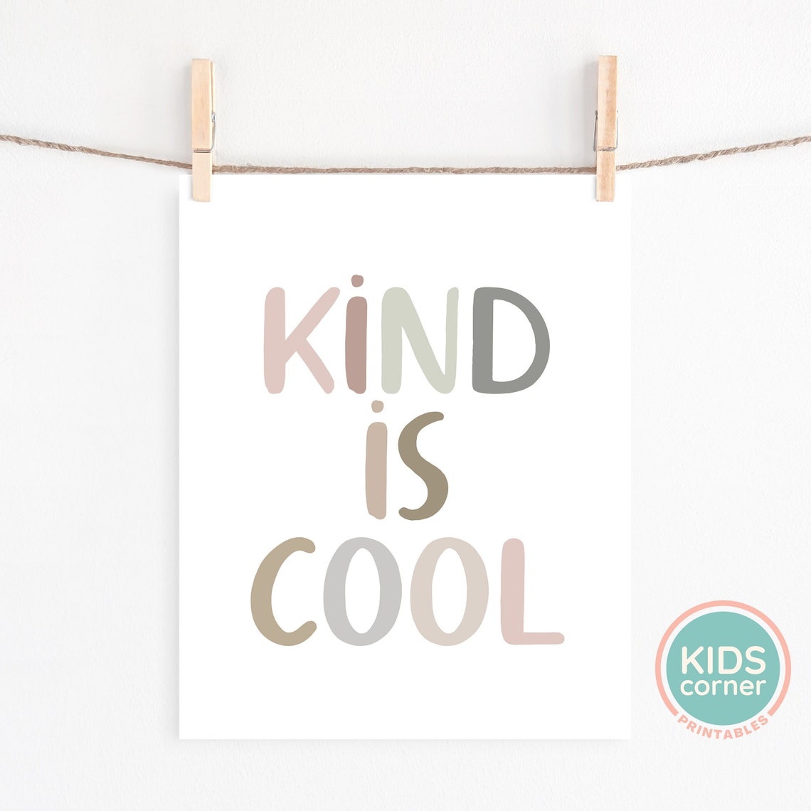 Kind Is Cool Neutral Brown Boho Kids Room Affirmation Quote Poster - Image 2