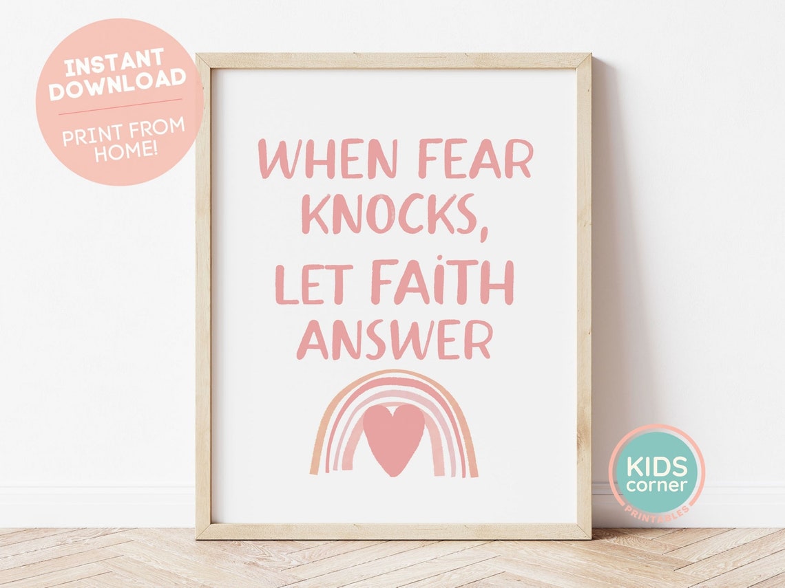 When Fear Knocks Let Faith Answer Coral Rainbow Heart Quote Poster