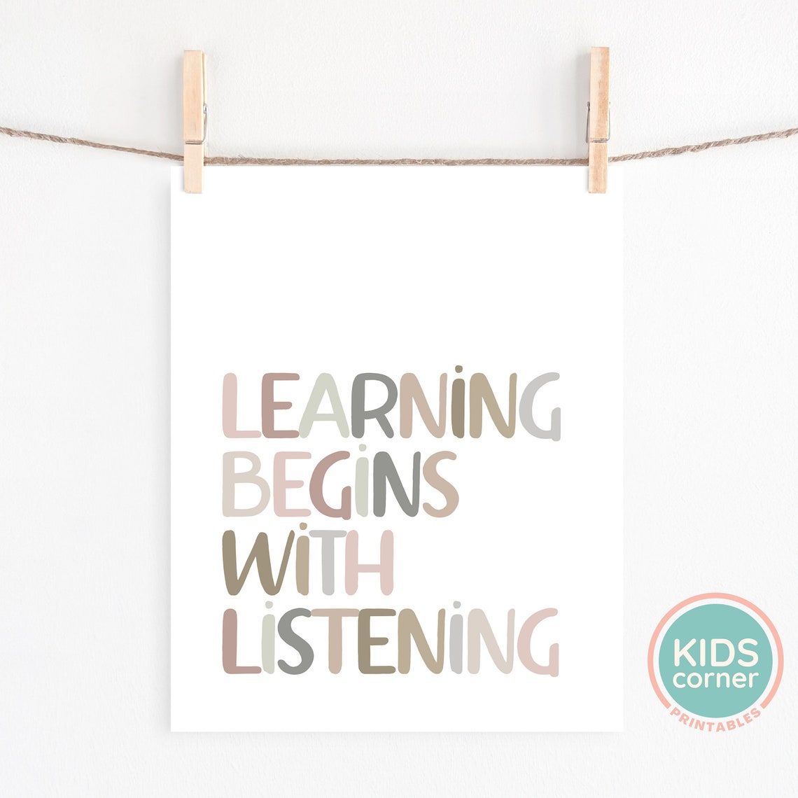 Learning Begins With Listening Neutral Beige Typography Poster - Image 2
