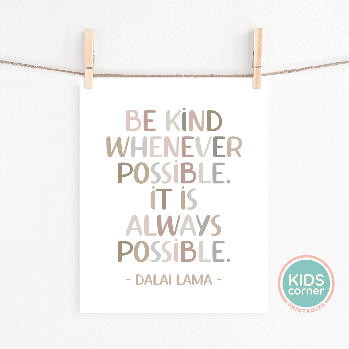 Be Kind Whenever Possible Dalai Lama Earth Tone Lettering Quote Poster - Image 3