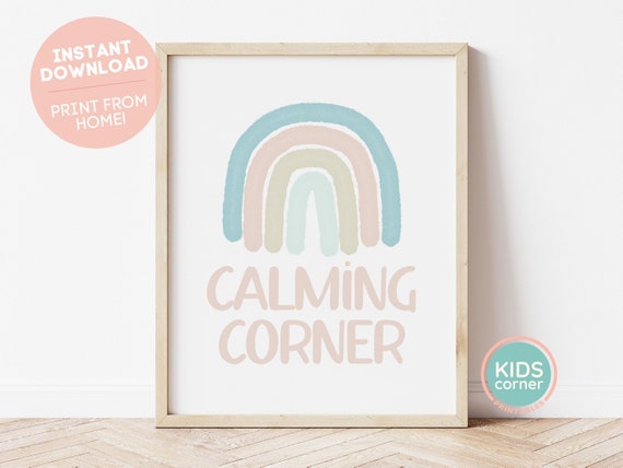 Calming Corner Rainbow Print Boho Colors Quote Classroom Wall Art Nursery Kids Playroom