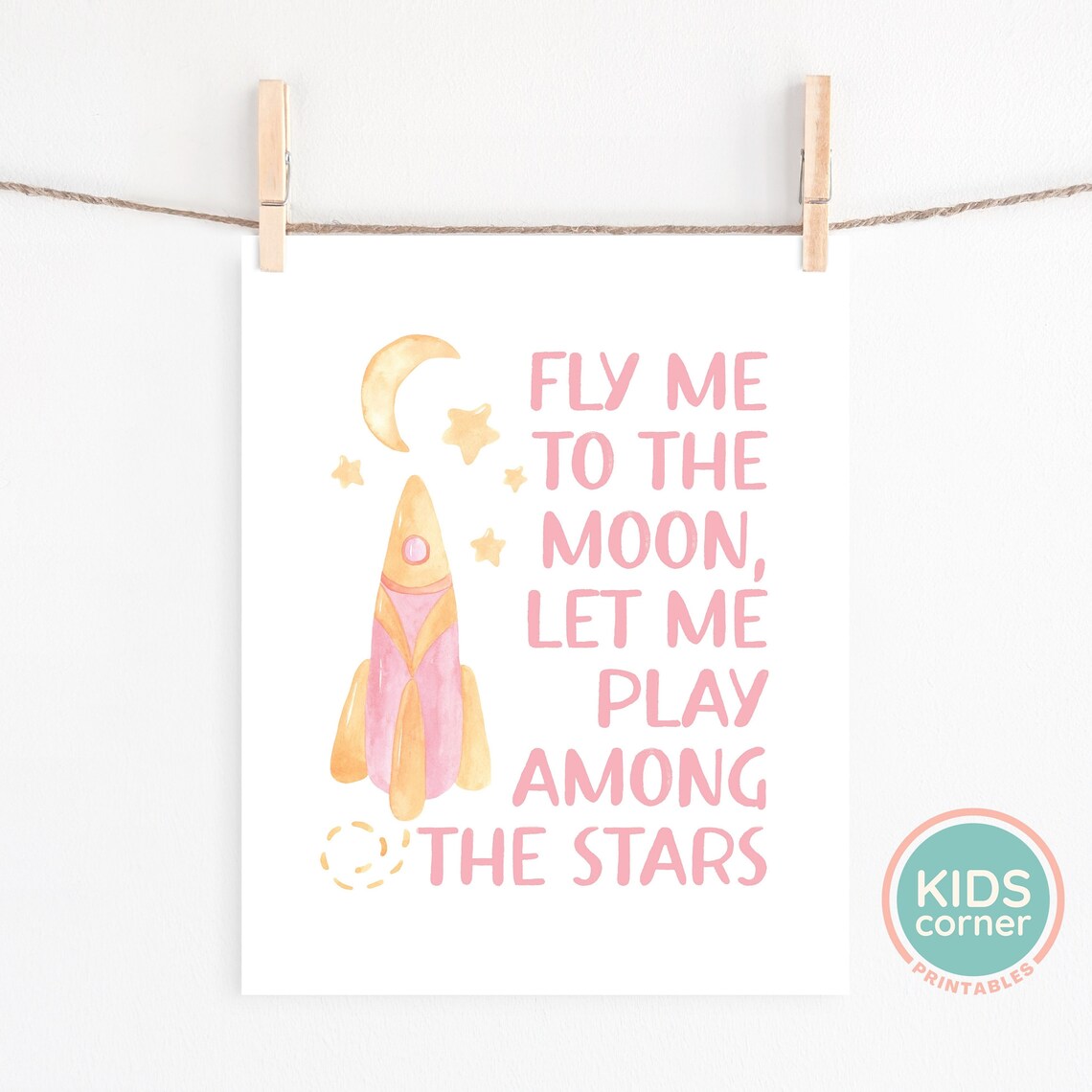 Rocket Ship Fly Me To The Moon Kids Decor Art Print - Image 2